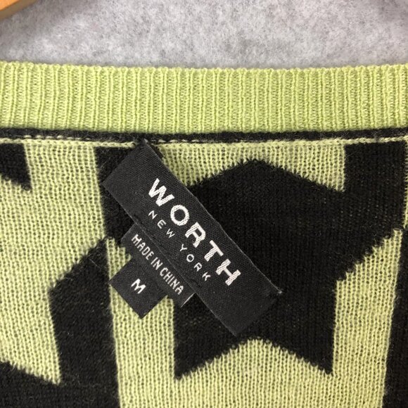 Worth New York Green Black Houndstooth Cardigan Wool Y2k Size Medium - Picture 2 of 7